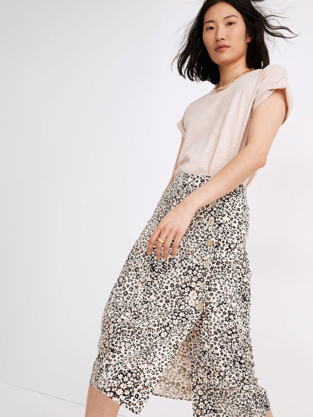 Madewell Side-Button Straight Midi Skirt in Daisy Groove Size 8